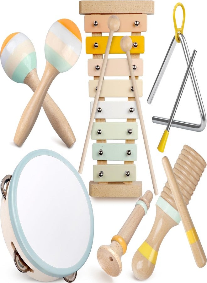 Rmischolar Baby Musical Instruments - Neutral Colors Musical Toys for Toddlers 1-3, Montessori Wooden Percussion Instruments Set with Modern Boho Xylophone Tambourine, Kids Preschool Educational Birthday Gifts - Image 1